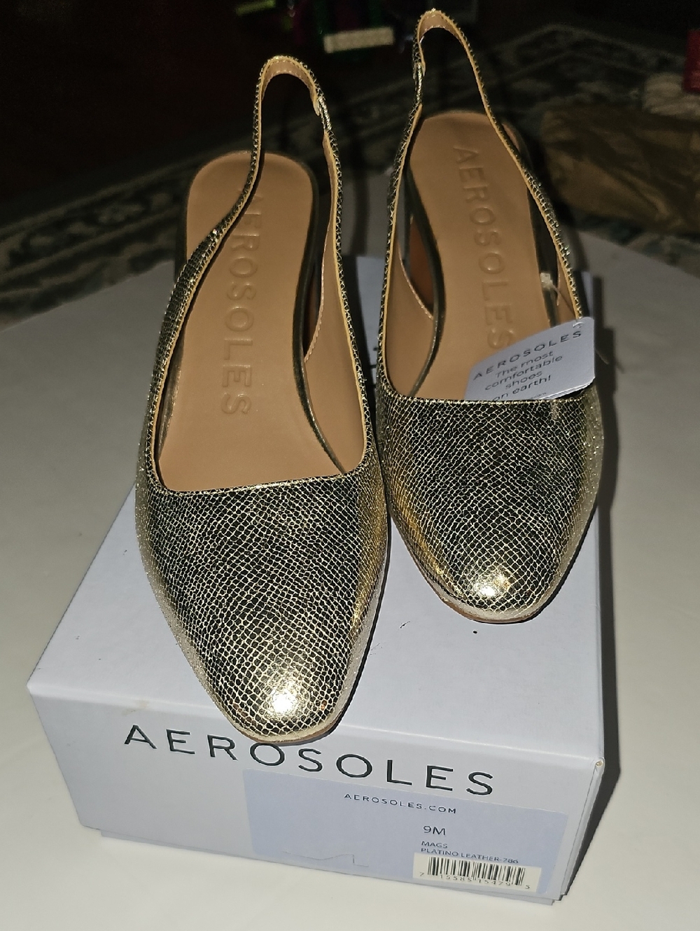 Aerosoles Leather Sling Back Gold Dress Pumps - Women's 9M NEW